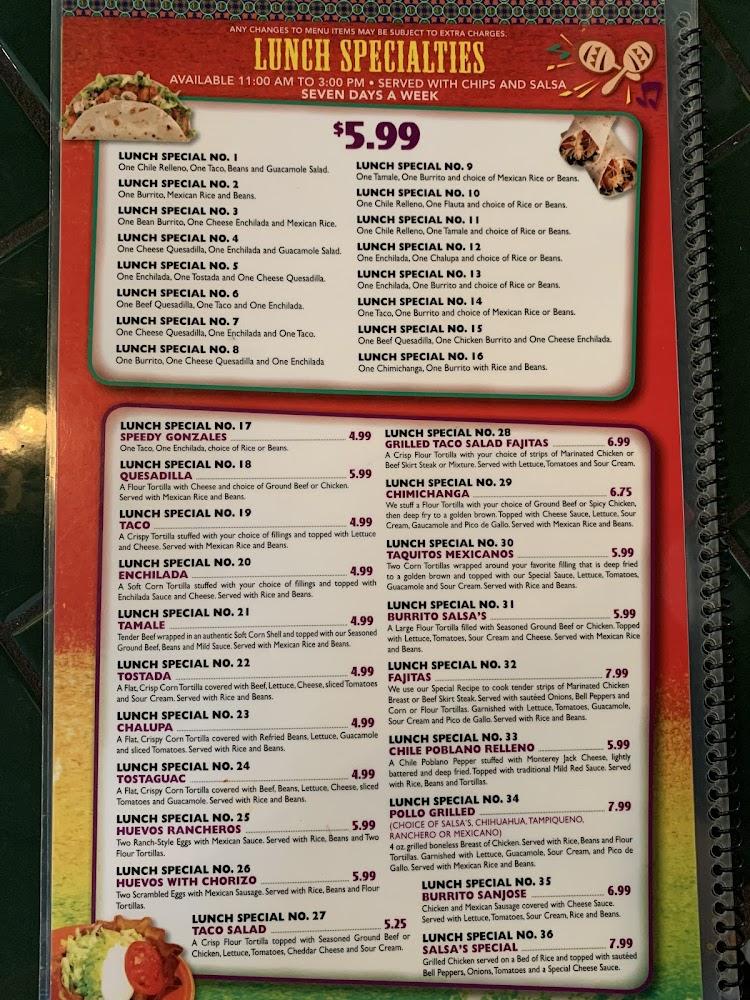 Salsa's Mexican Restaurant Menu image 2
